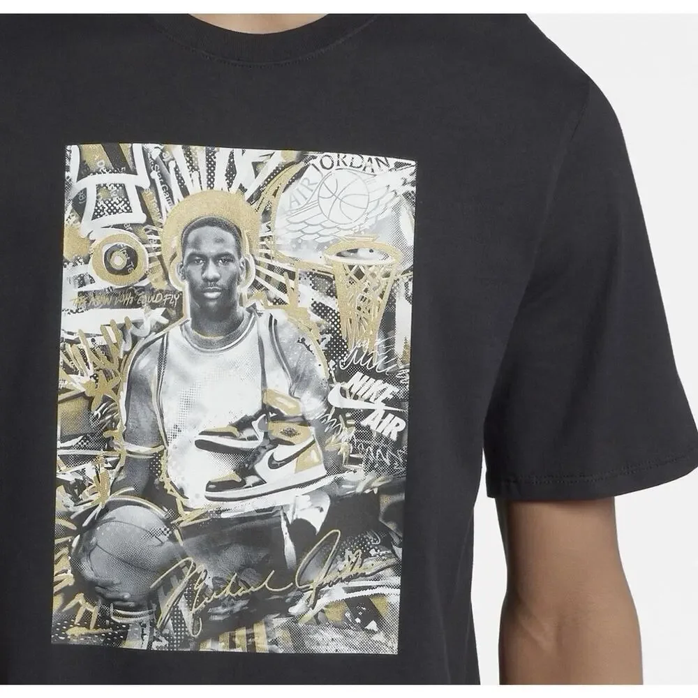 Nike Jordan Black T Shirt Gold Top 3 Rookie Size XL BQ3785-010 NWT Double Sided